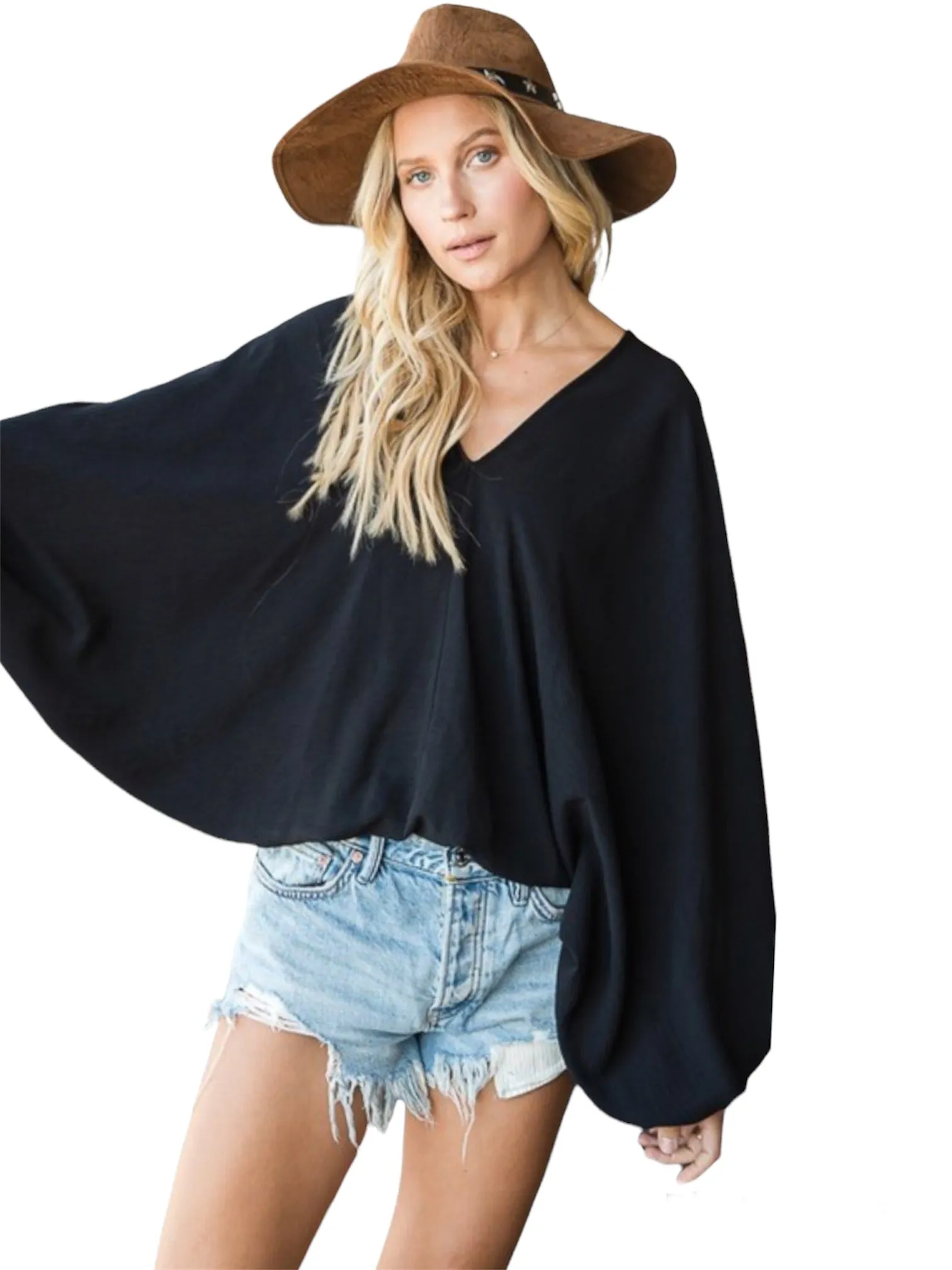 Aaliyah Dolman Sleeves V Neck Blouse