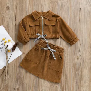 Autumn And Winter Girls Suit Corduroy Zipper Jacket Short Skirt Suit Wholesale Girl Clothing