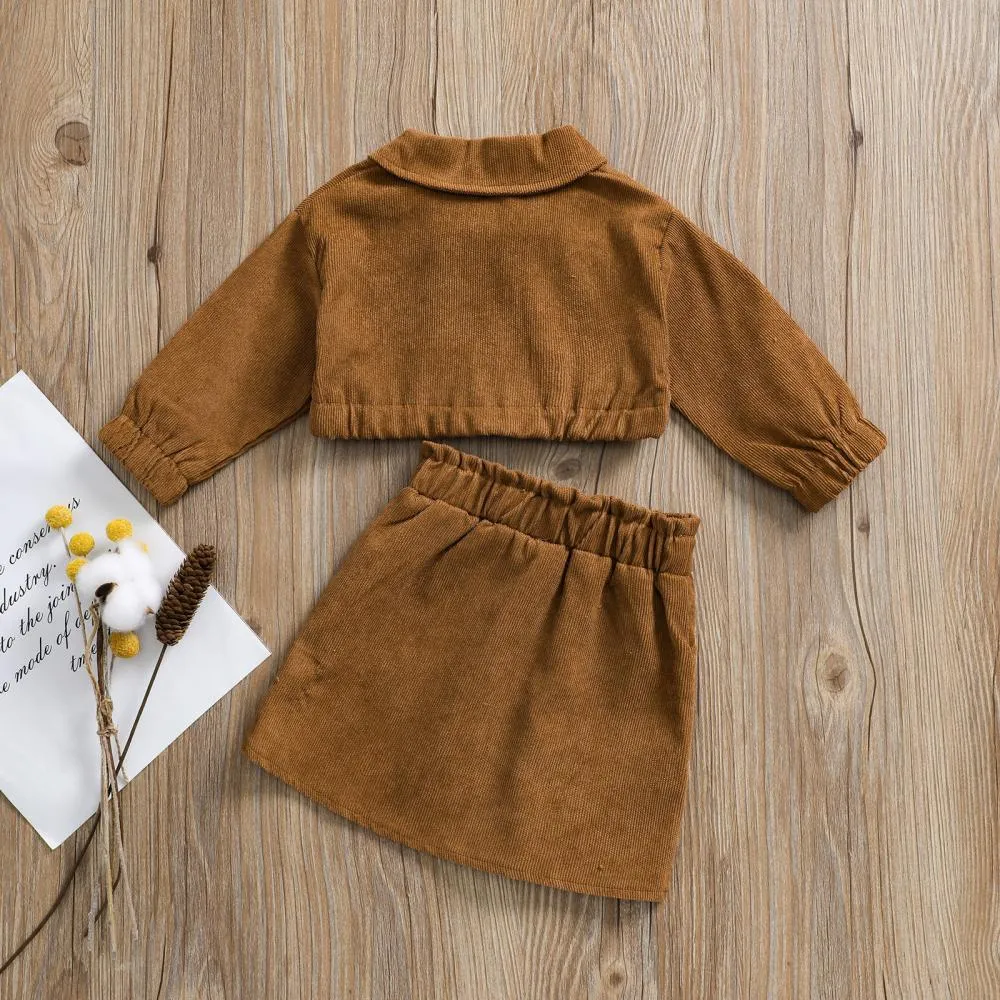 Autumn And Winter Girls Suit Corduroy Zipper Jacket Short Skirt Suit Wholesale Girl Clothing