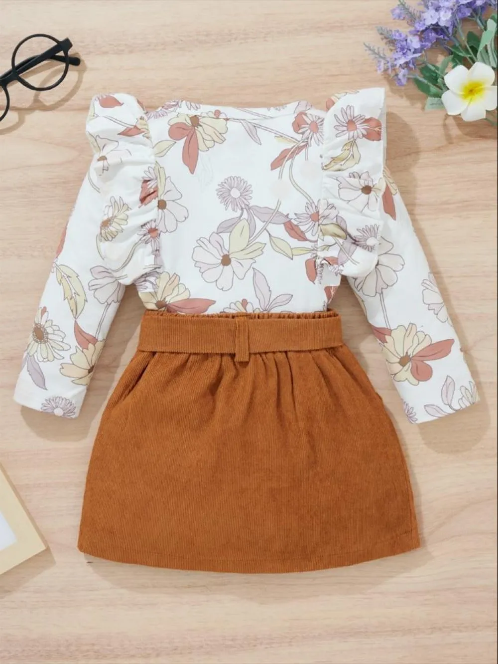 Autumn Baby Girl Print Long-sleeve Top  Corduroy Skirt Set Wholesale Girls Clothes