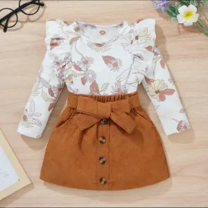 Autumn Baby Girl Print Long-sleeve Top  Corduroy Skirt Set Wholesale Girls Clothes