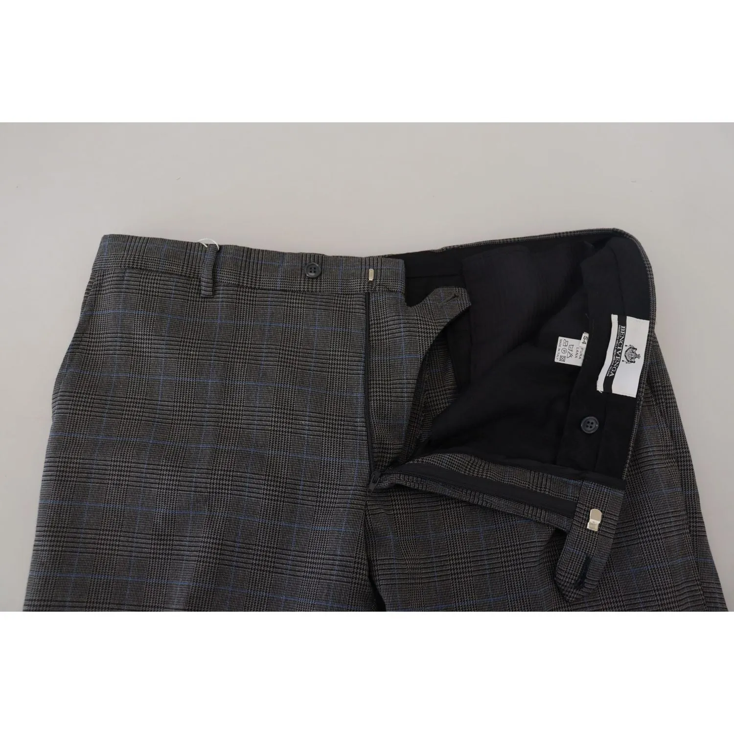 BENCIVENGA Elegant Checkered Wool Dress Pants for Men