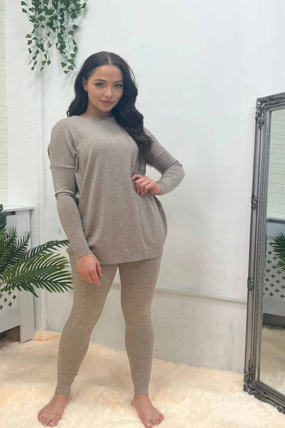 BIDDED KNITTED OVERSIZED TOP & LEGGINGS MIXED COLOUR LOUNGEWEAR SET