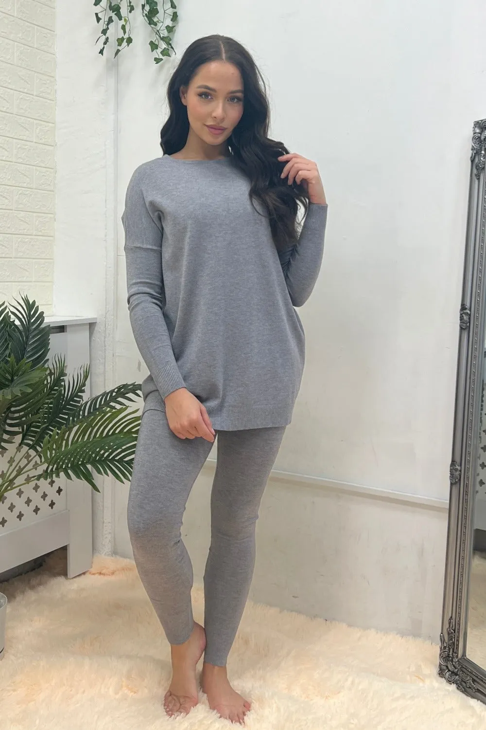 BIDDED KNITTED OVERSIZED TOP & LEGGINGS MIXED COLOUR LOUNGEWEAR SET