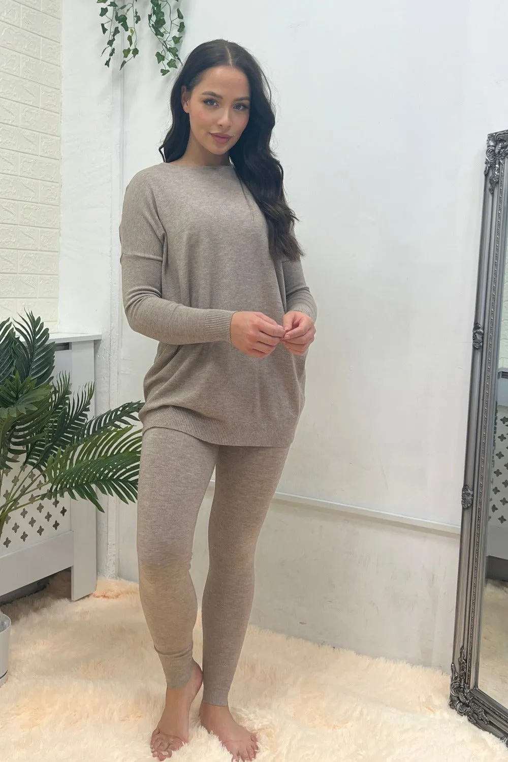 BIDDED KNITTED OVERSIZED TOP & LEGGINGS MIXED COLOUR LOUNGEWEAR SET