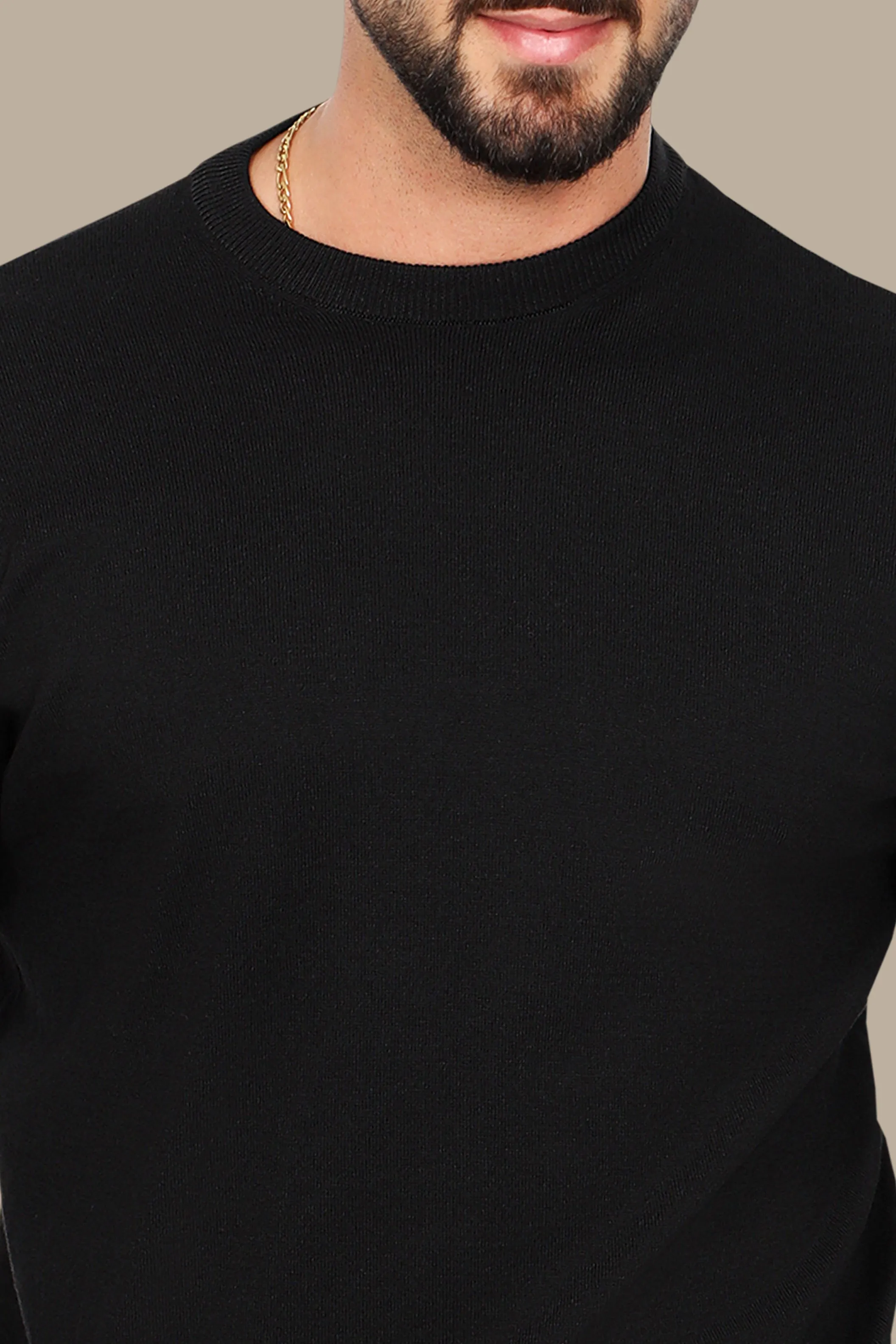 Black Basic Round Neck Sweater