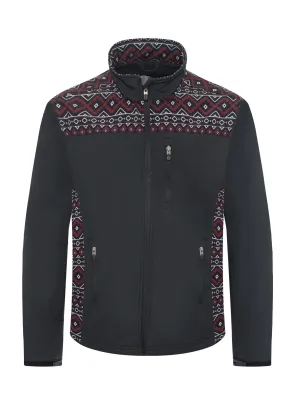 Black w/ Burgundy Soft Shell Men's Canvas Aztec Jacket