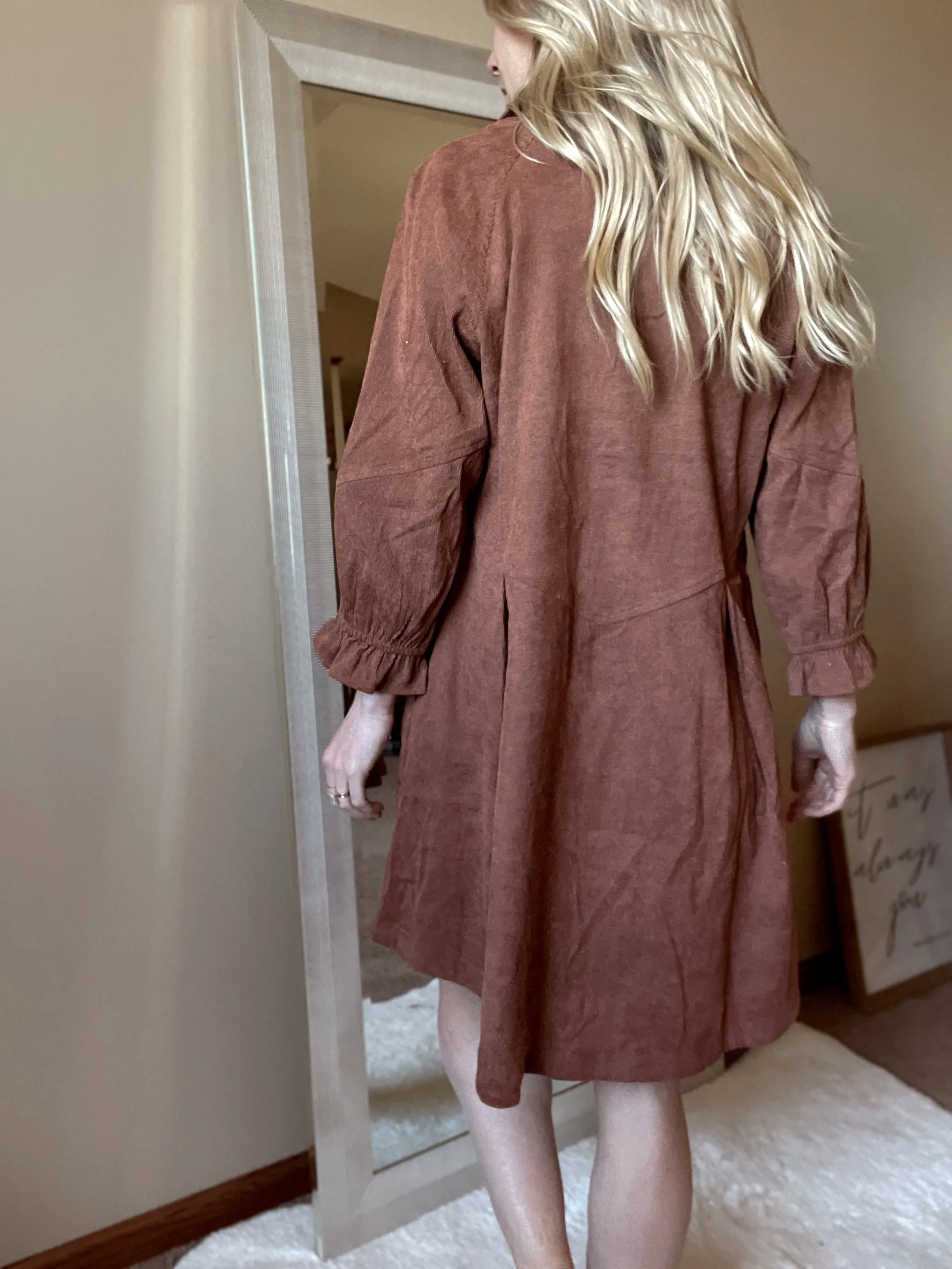 Brown Corduroy Button Down Dress