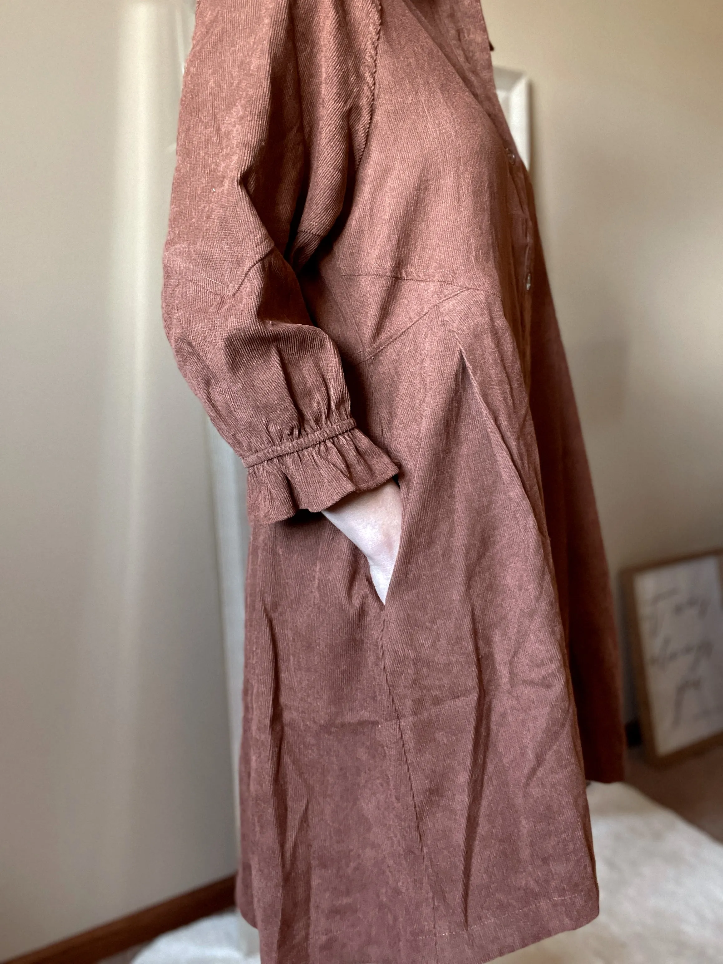 Brown Corduroy Button Down Dress