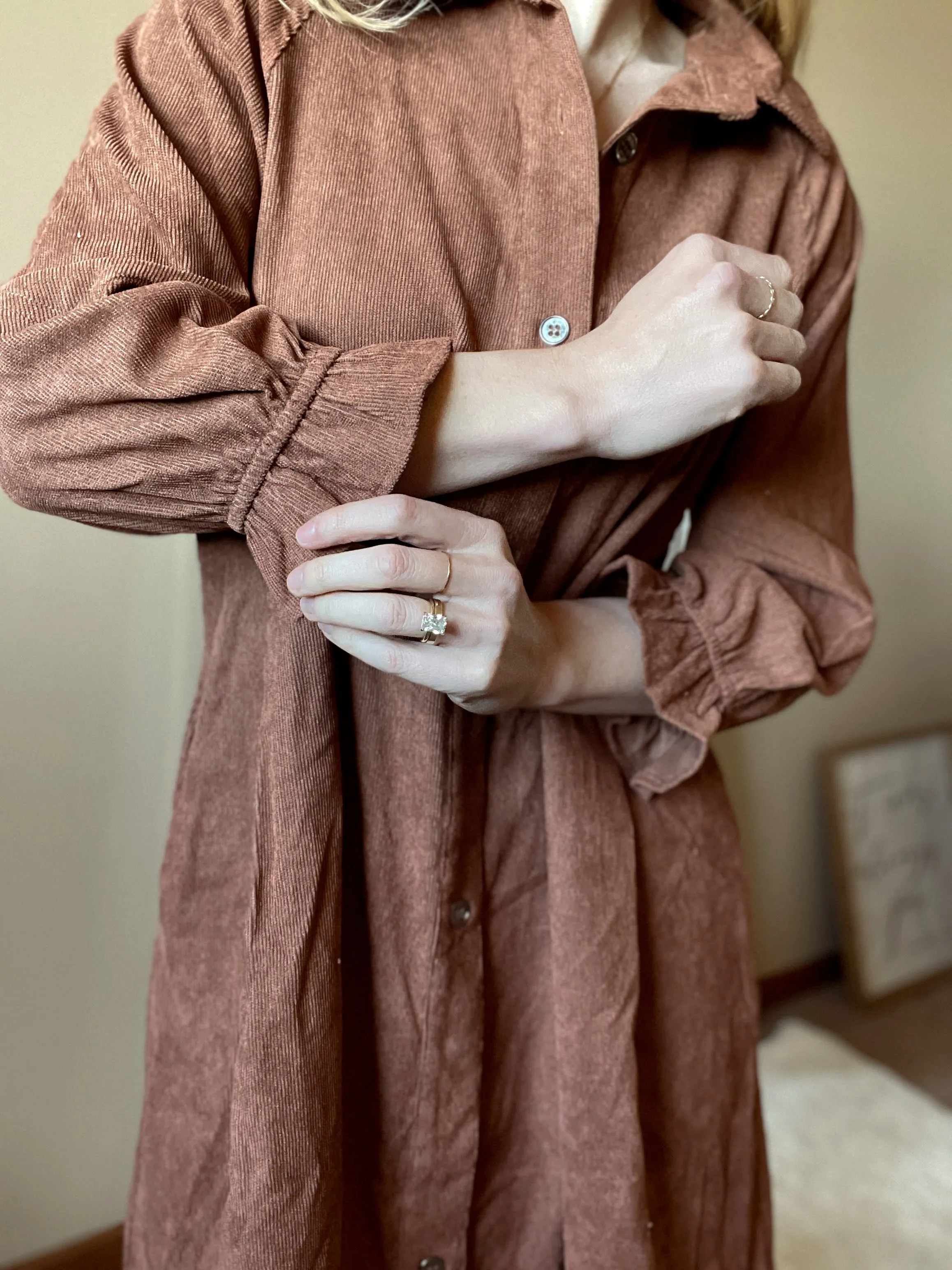 Brown Corduroy Button Down Dress