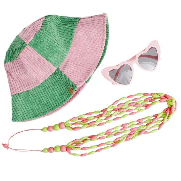 Bucket Hat Corduroy Pink and Green Hat for Women