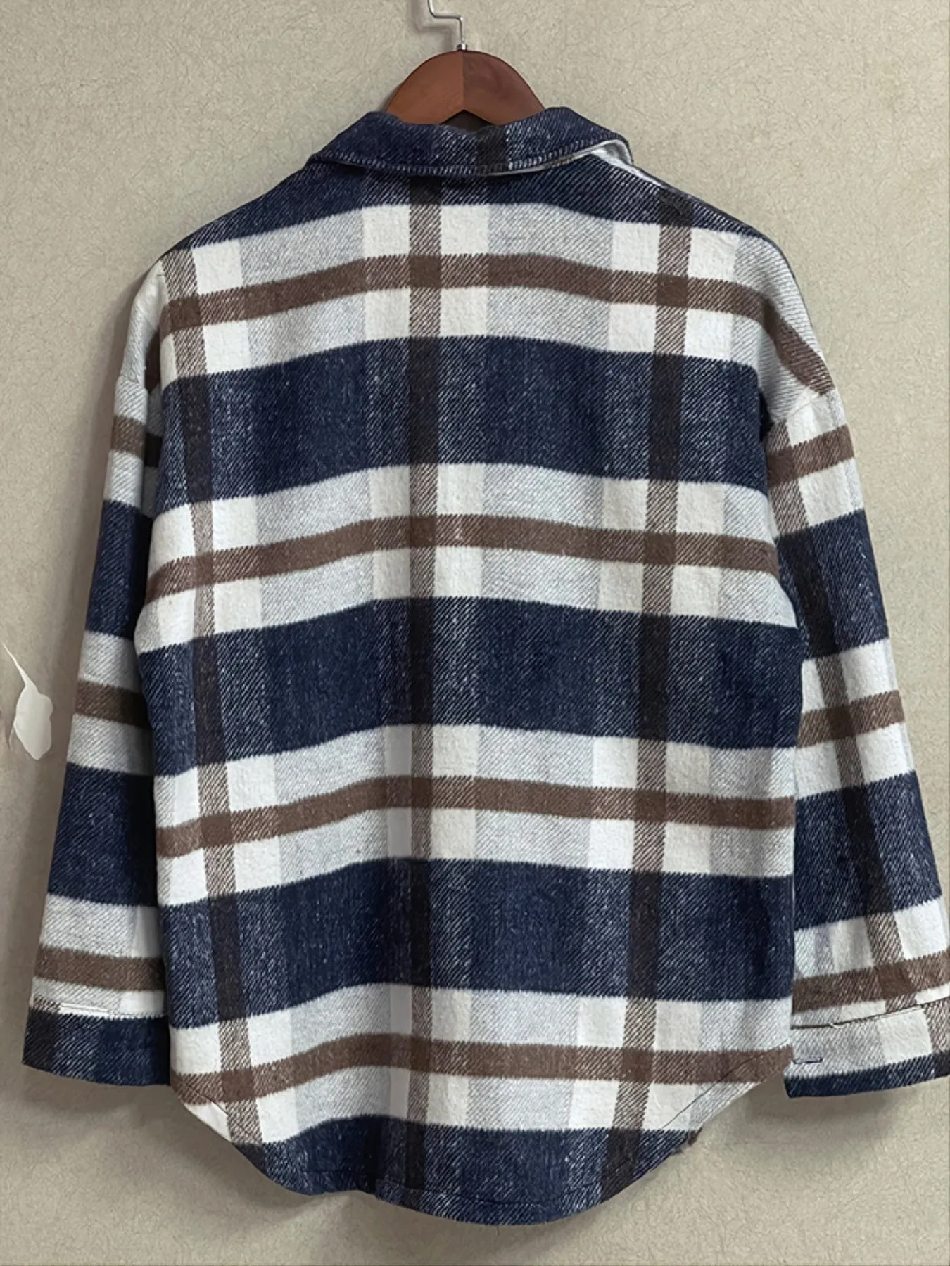 Button-Front Plaid Oversized Shirt