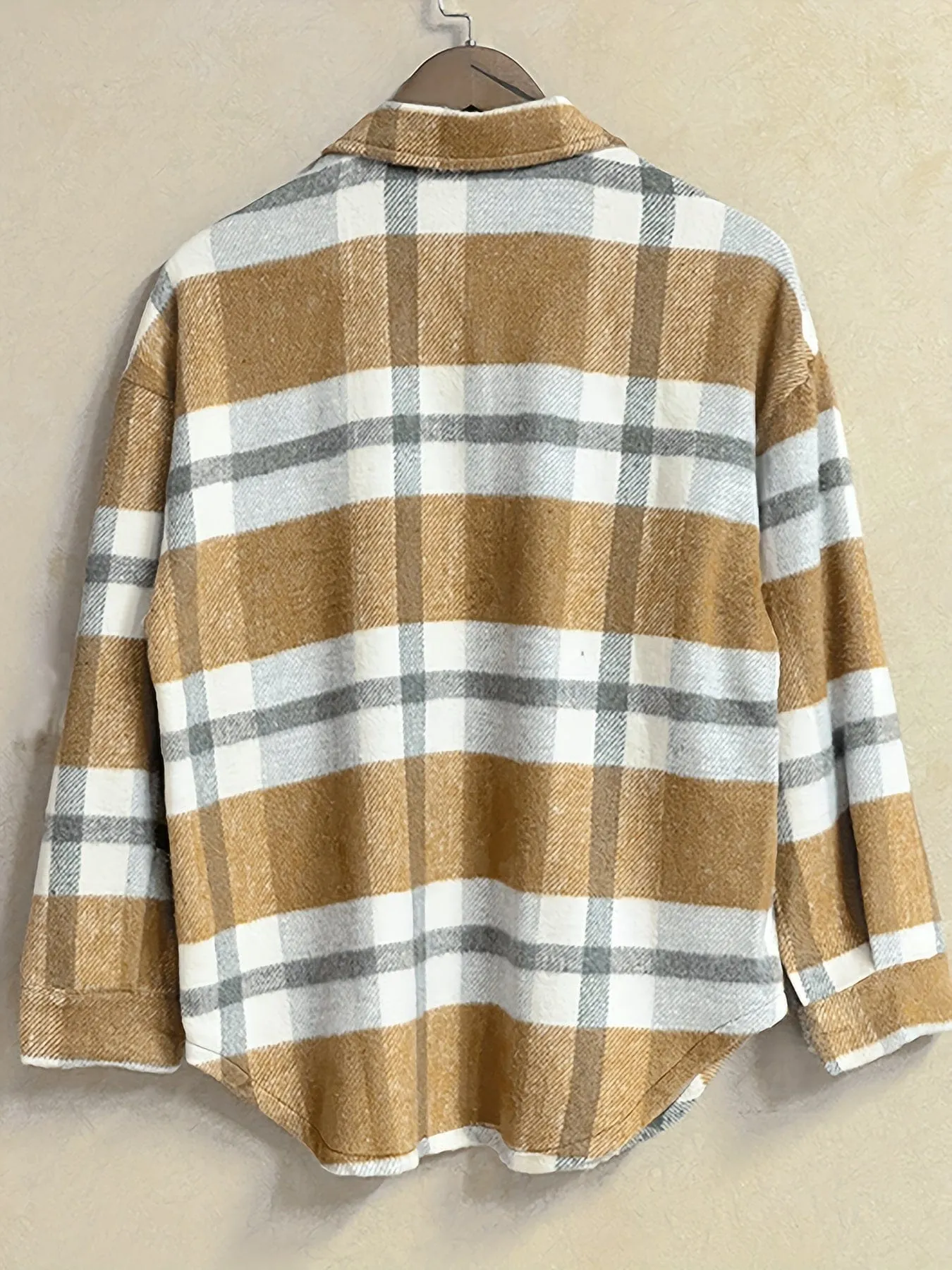 Button-Front Plaid Oversized Shirt