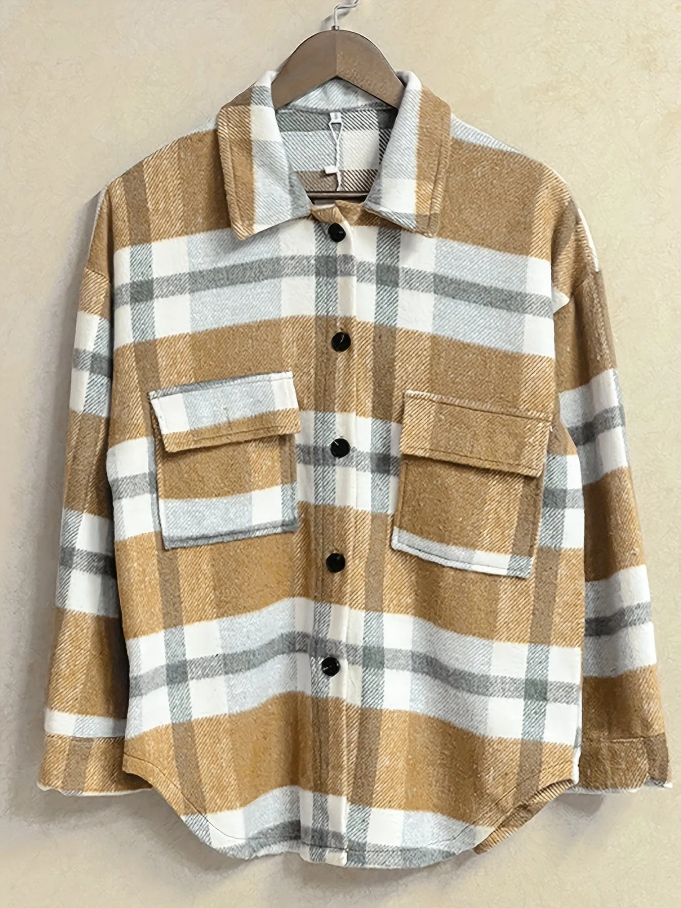 Button-Front Plaid Oversized Shirt