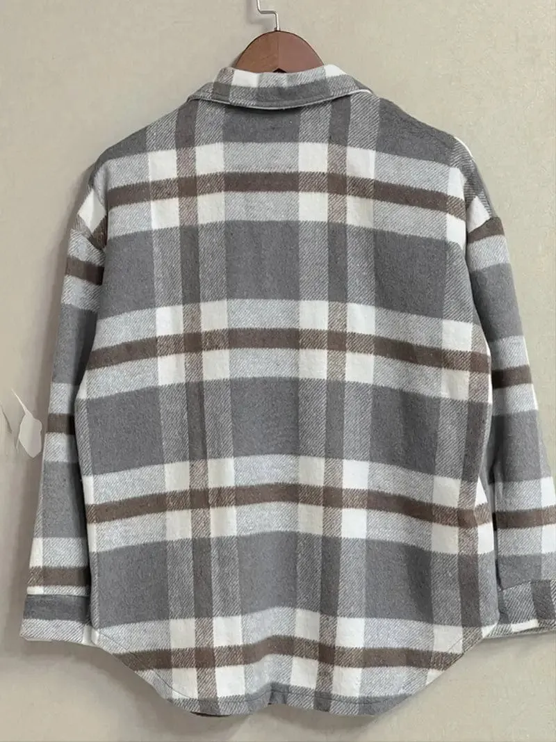 Button-Front Plaid Oversized Shirt