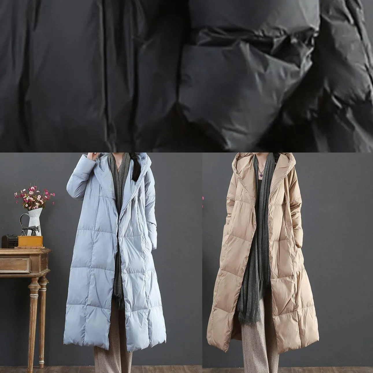 Casual gold down jacket woman oversize womens parka hooded pockets winter outwear