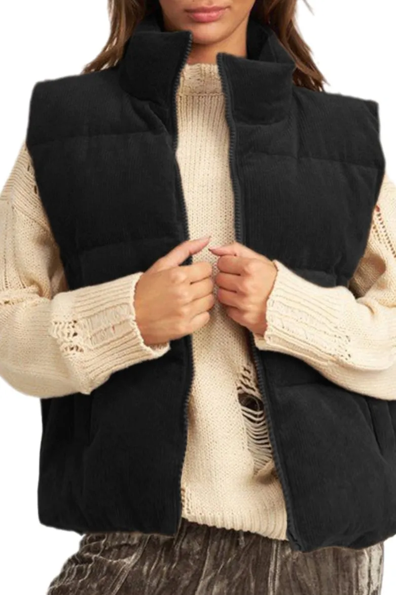 Corduroy Zip Up Puffer Vest