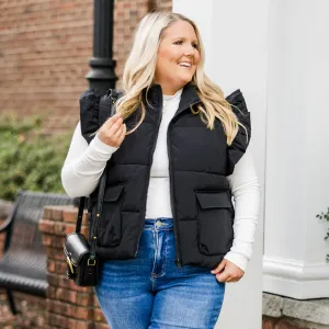 Cozy Ruffle Puff Vest, Black