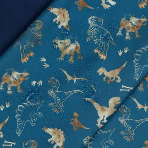 Dinosaurs in Petrol Soft Shell Fleece Fabric