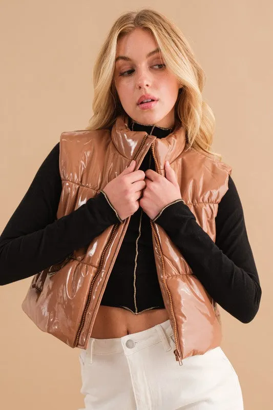 Downtown Quilted Faux Leather Puffer Vest - 3 Colors