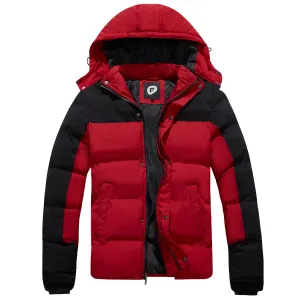 FARVALUE Mens Winter Coats Warm Puffer Jacket Thicken Winter Parka Padded Outwear with Hood Black Red 3X-Large