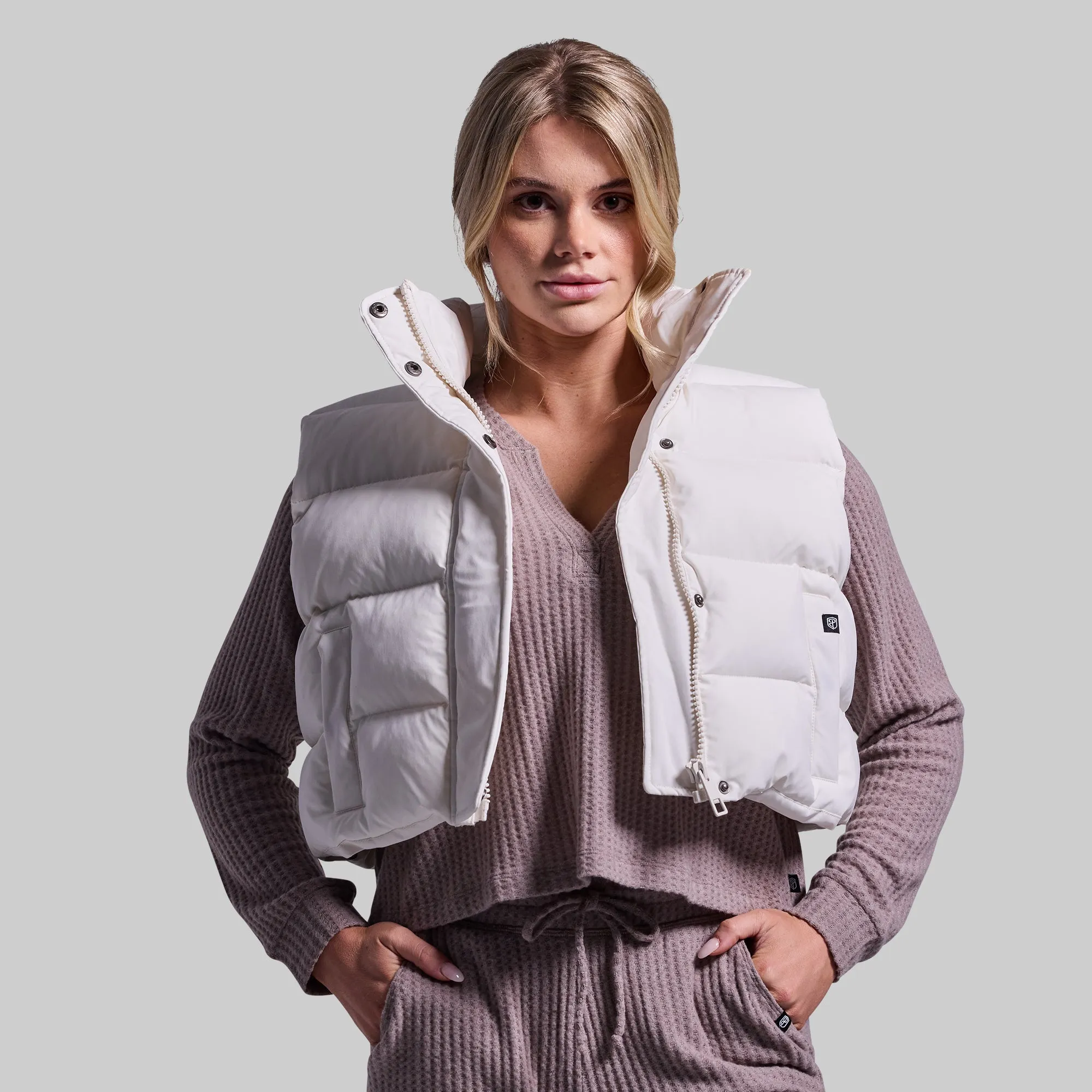 Fireside Cropped Puffer Vest (Ivory)