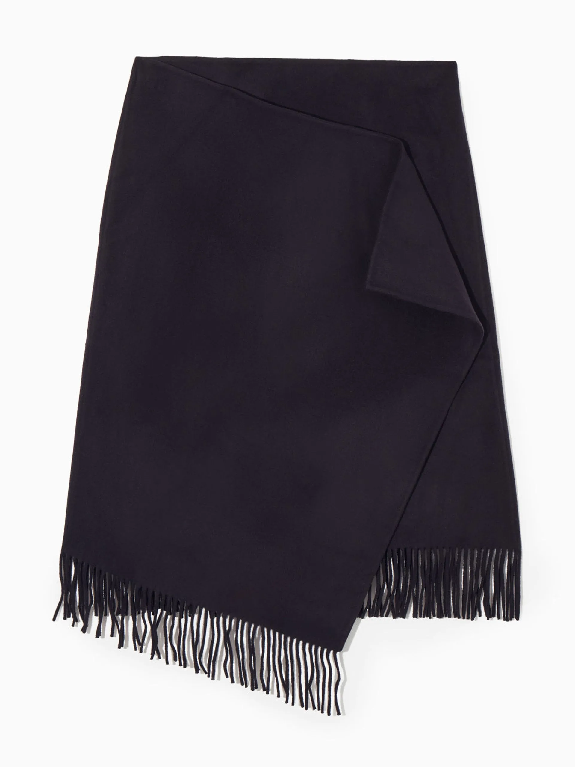 Fringed wool midi wrap skirt