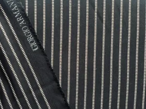 Giorgio Armani Black & White Striped Wool  Suiting  (Made in Italy)