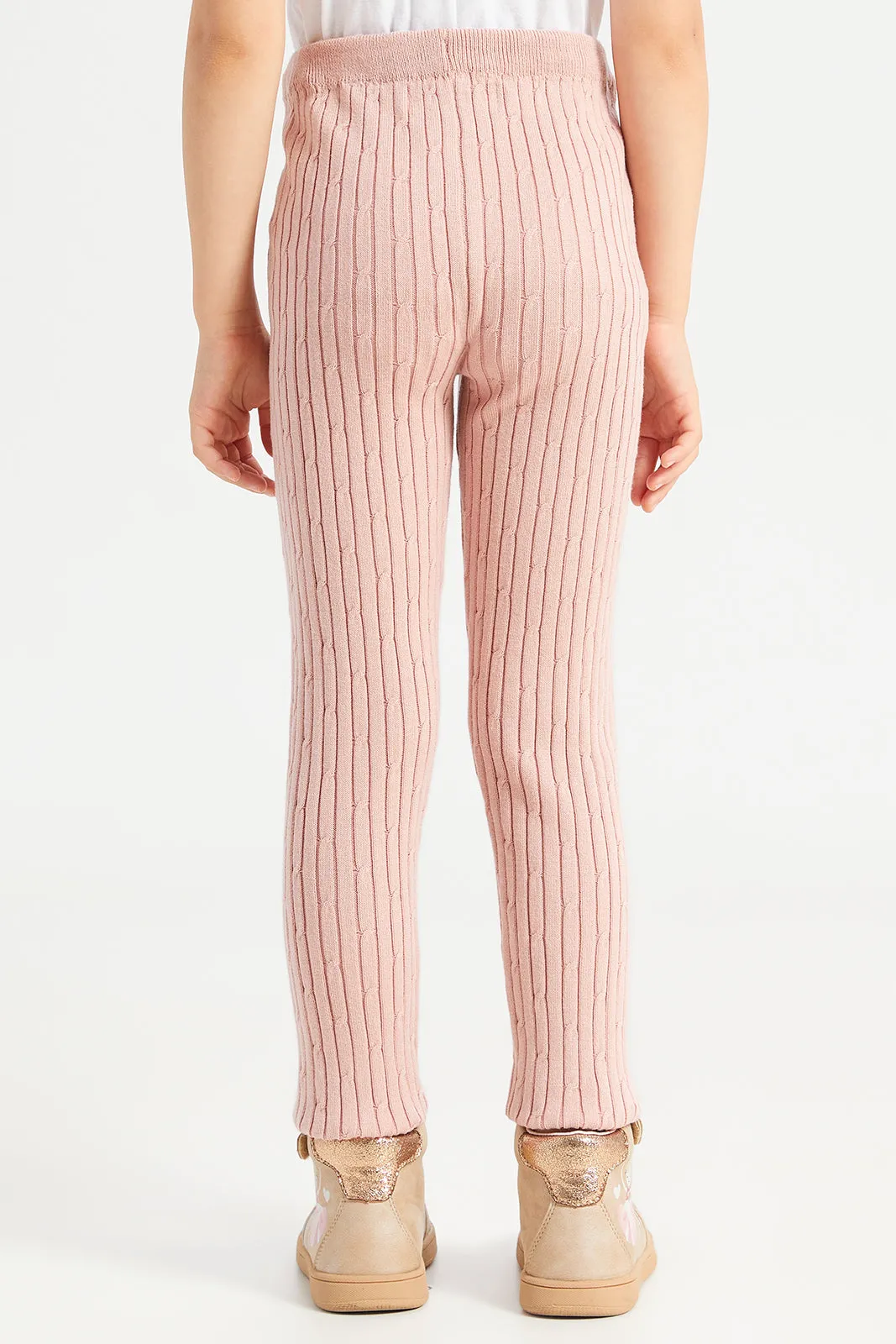 Girls Pink Cable Knit Table Leggings