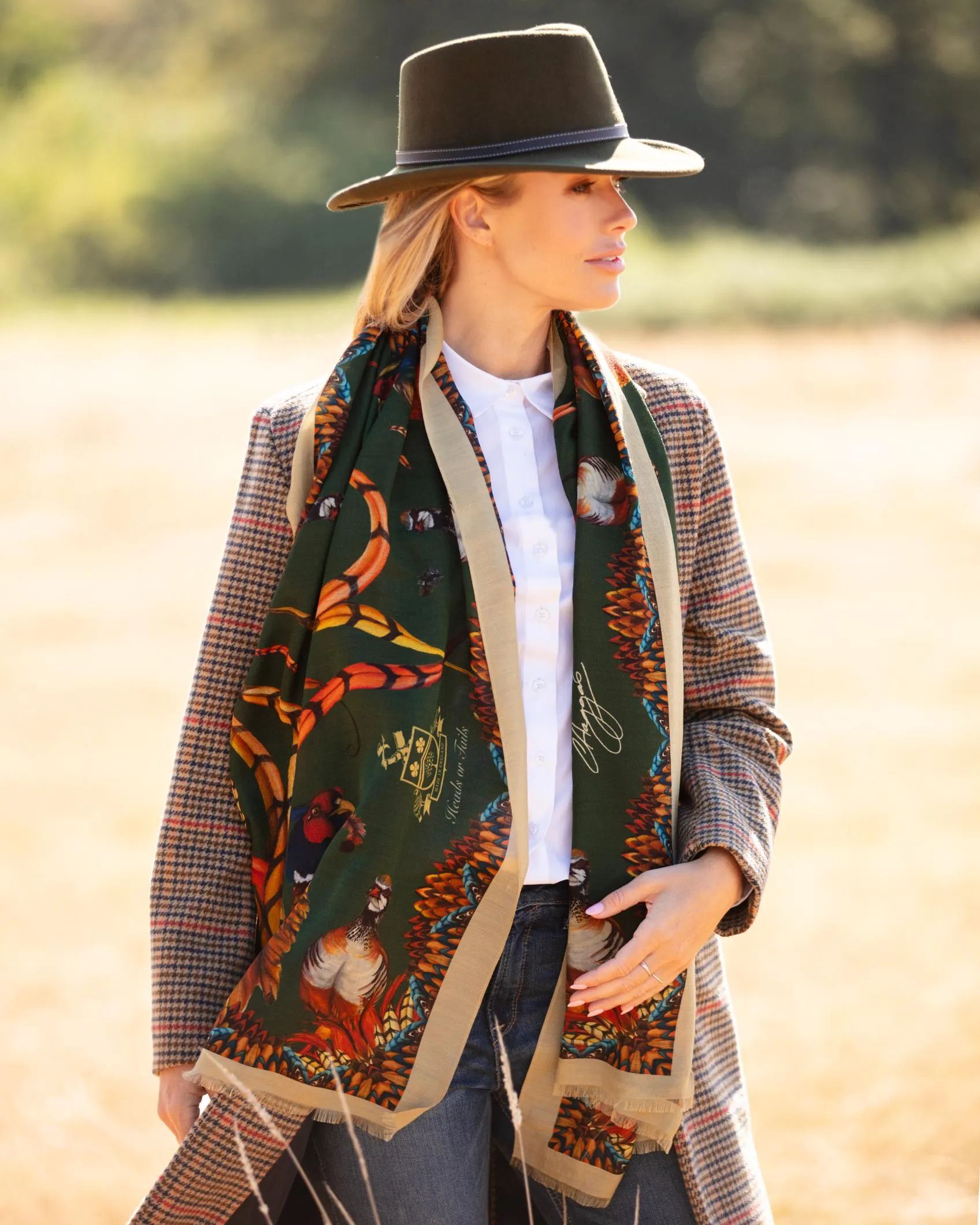 Heads or Tails Khaki Green Wool Silk Wrap Scarf