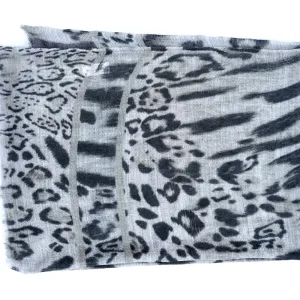 Himalayan Leopard Print Wool Scarf/Wrap Grey