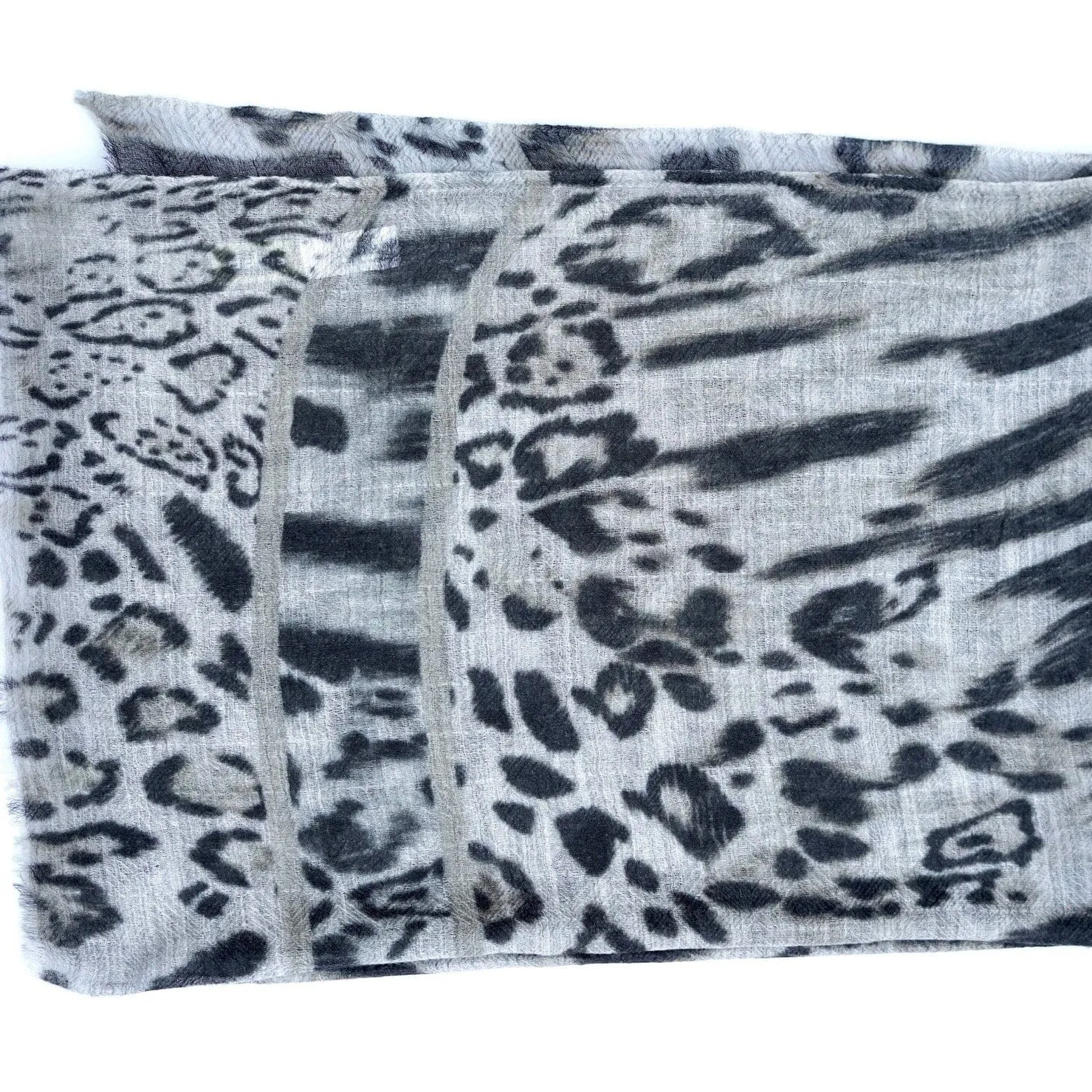 Himalayan Leopard Print Wool Scarf/Wrap Grey