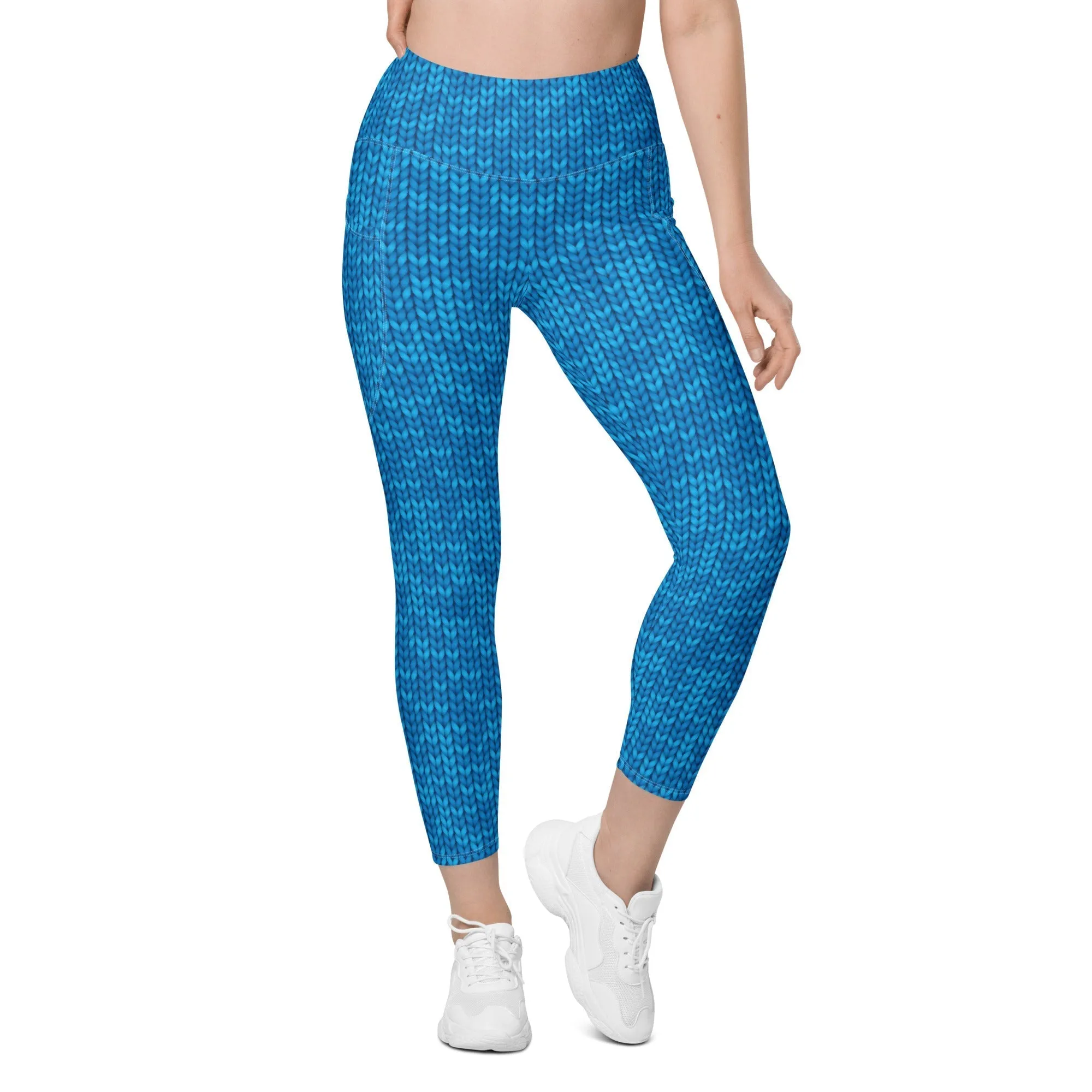 Knitted Print Pattern Leggings With Pockets