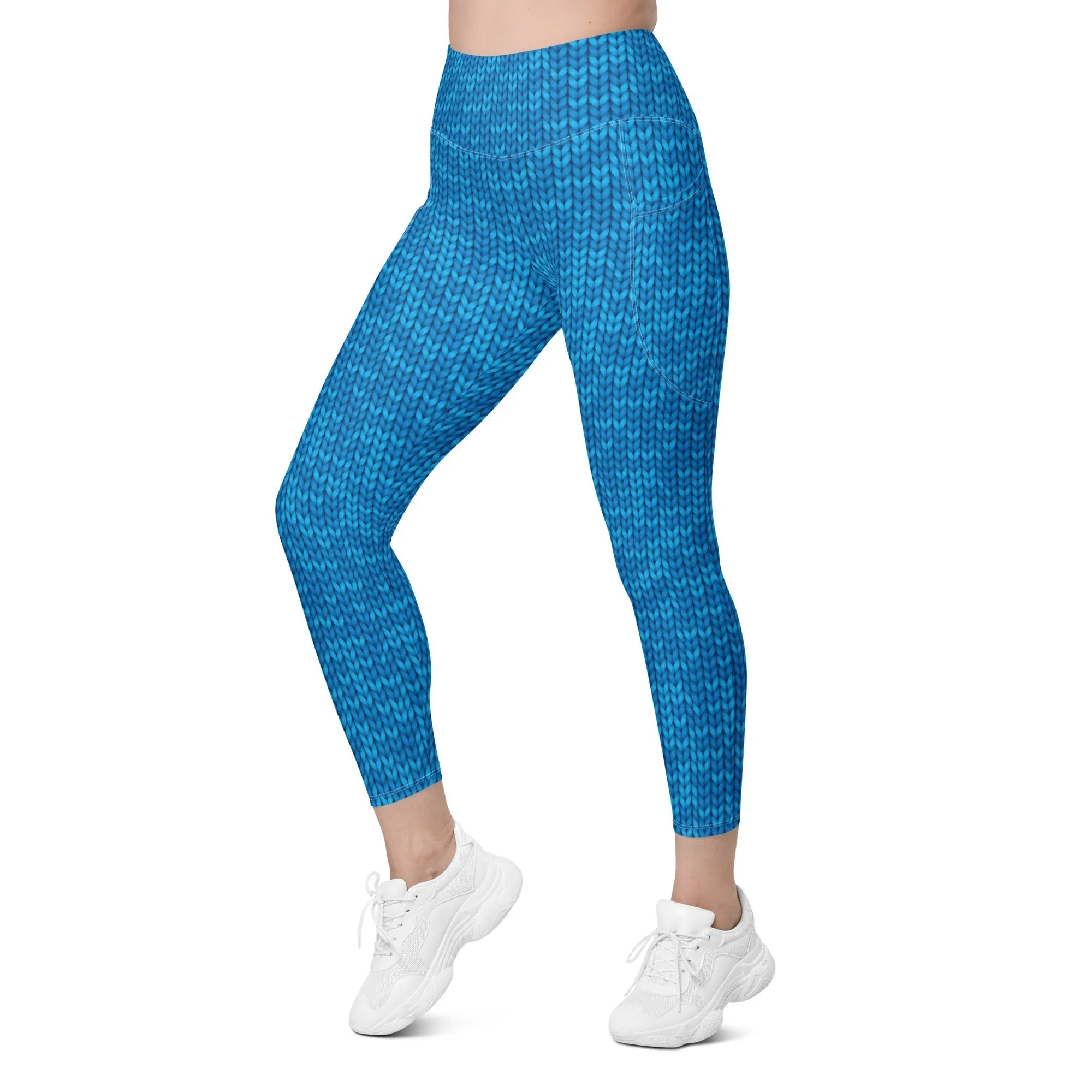 Knitted Print Pattern Leggings With Pockets