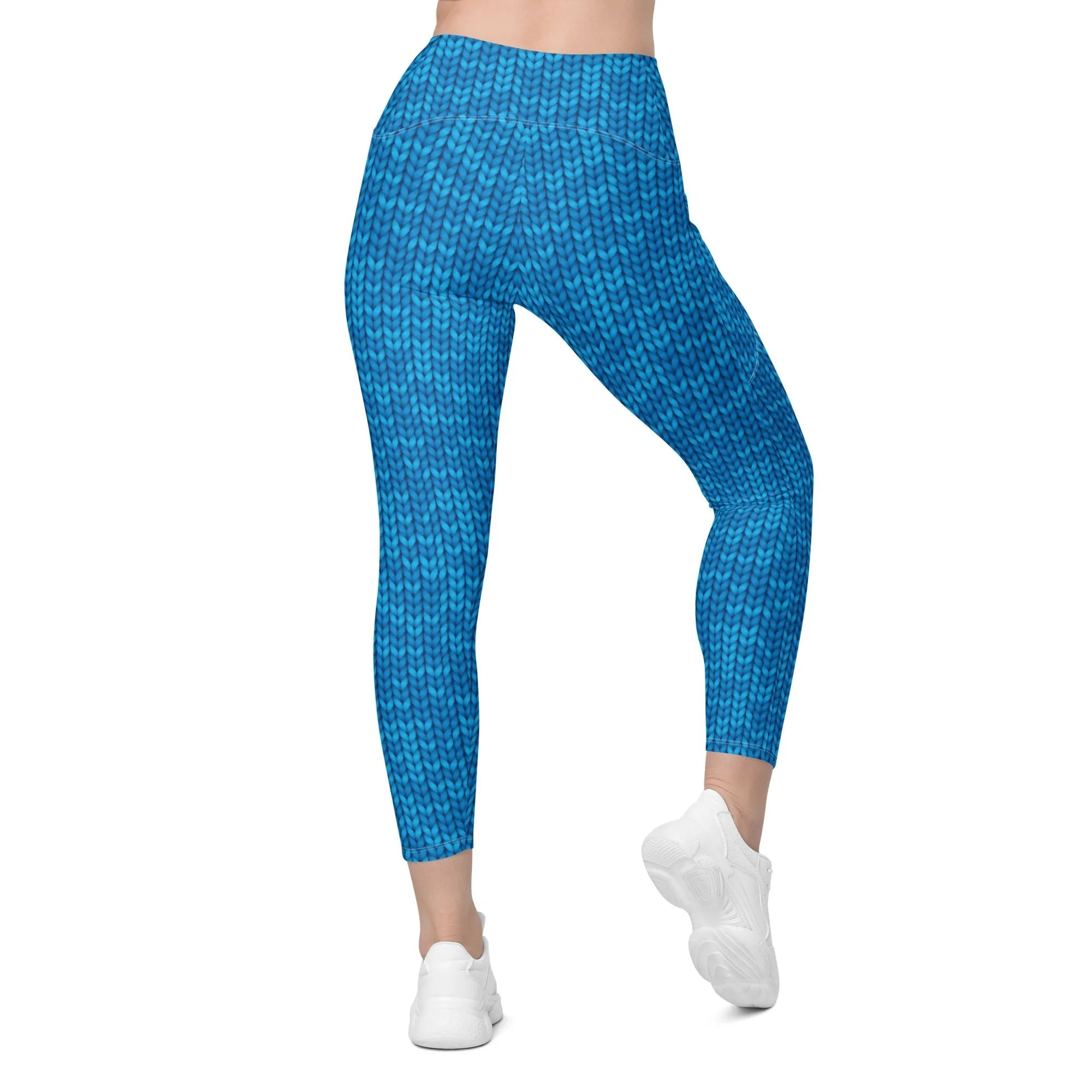 Knitted Print Pattern Leggings With Pockets