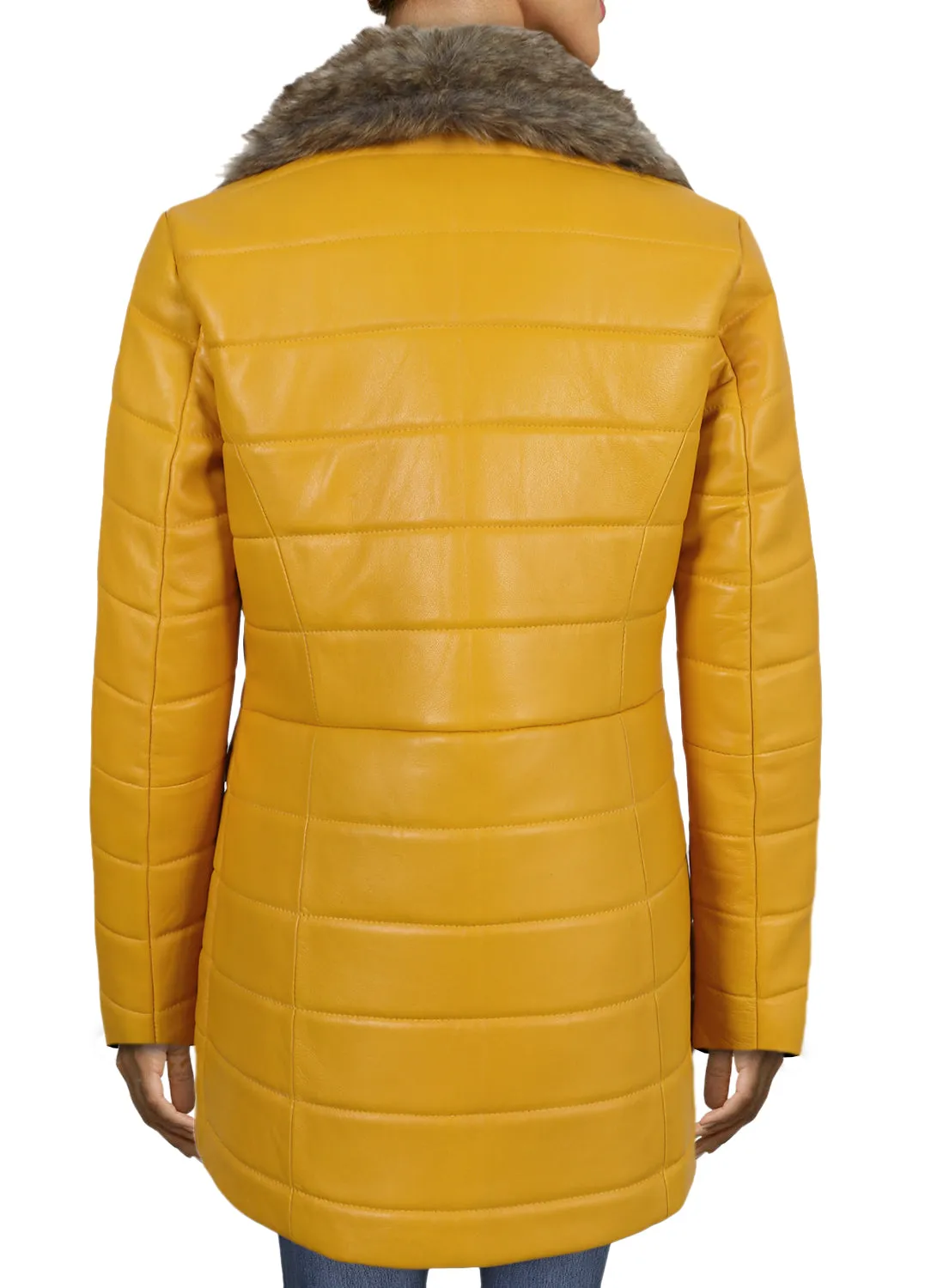 Leather Jackets Hub Womens Genuine Lambskin Leather Over Coat (Yellow, Shearling Coat) - 1722040