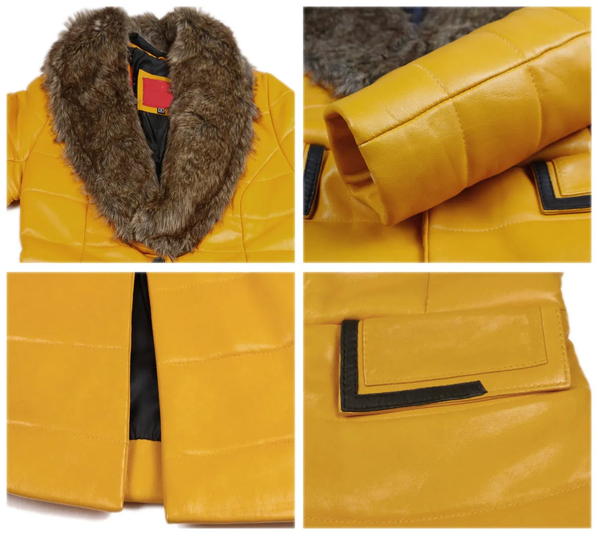 Leather Jackets Hub Womens Genuine Lambskin Leather Over Coat (Yellow, Shearling Coat) - 1722040