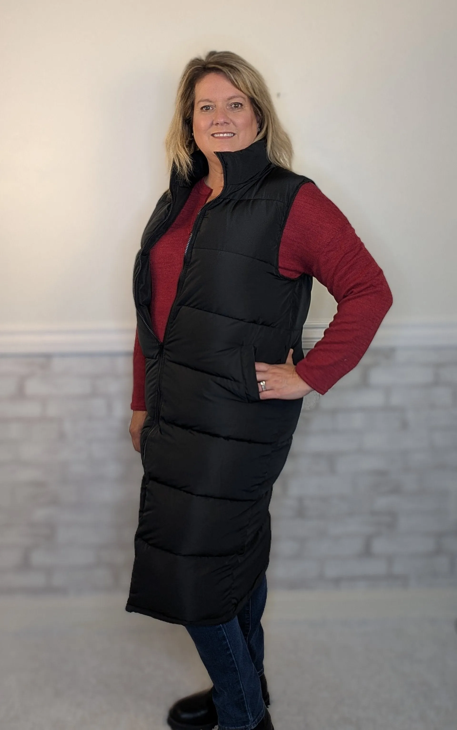 Long Thick Black Puffer Vest