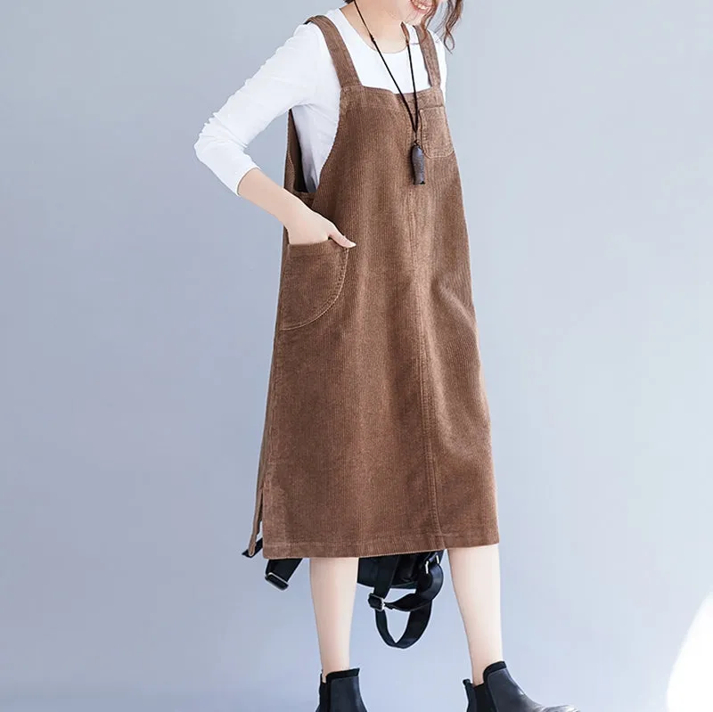 Loose Plus Size Corduroy Suspender Skirt Women Clothes