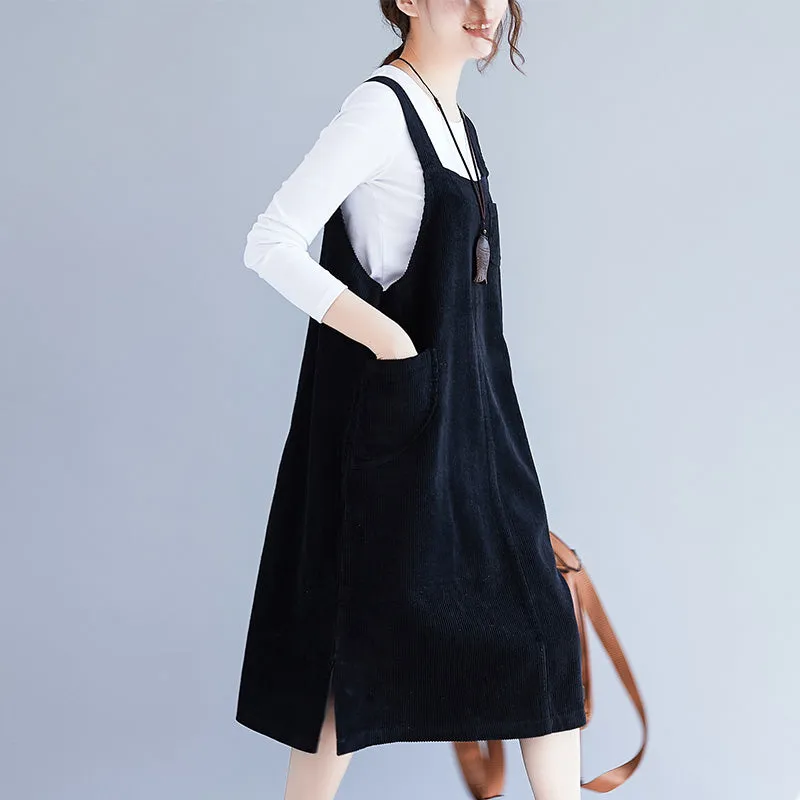 Loose Plus Size Corduroy Suspender Skirt Women Clothes