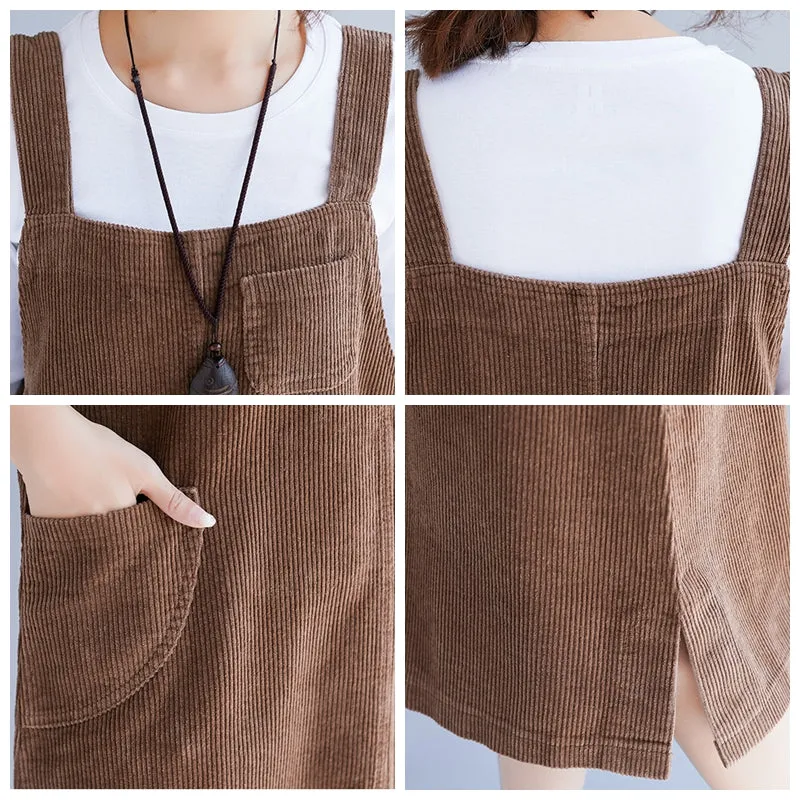 Loose Plus Size Corduroy Suspender Skirt Women Clothes