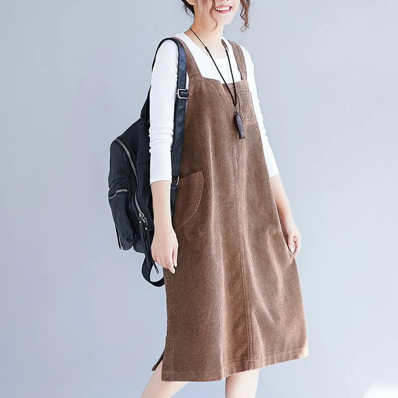 Loose Plus Size Corduroy Suspender Skirt Women Clothes