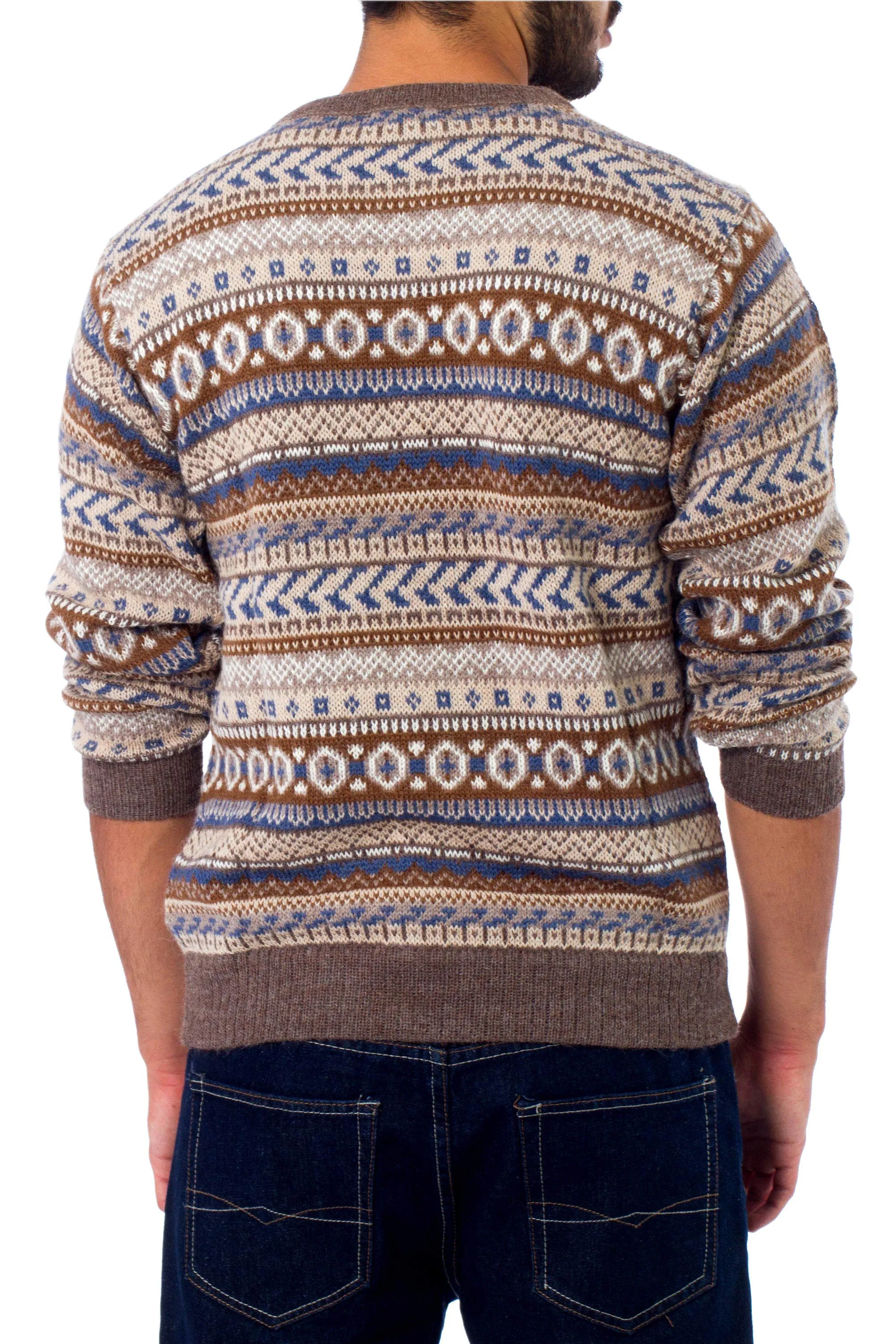 Men's Alpaca Pullover Sweater - Ice Earth | NOVICA