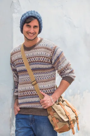 Men's Alpaca Pullover Sweater - Ice Earth | NOVICA