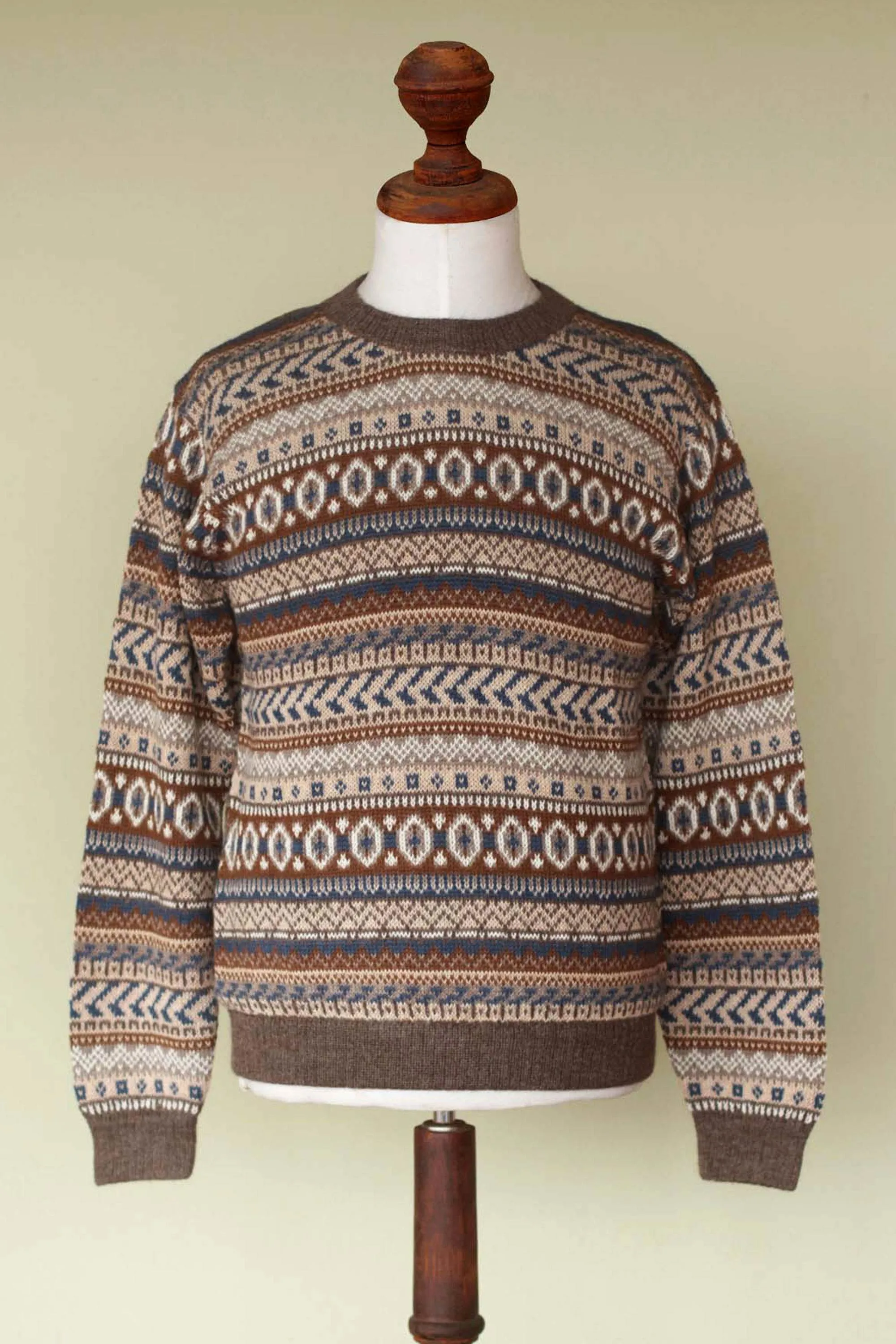 Men's Alpaca Pullover Sweater - Ice Earth | NOVICA