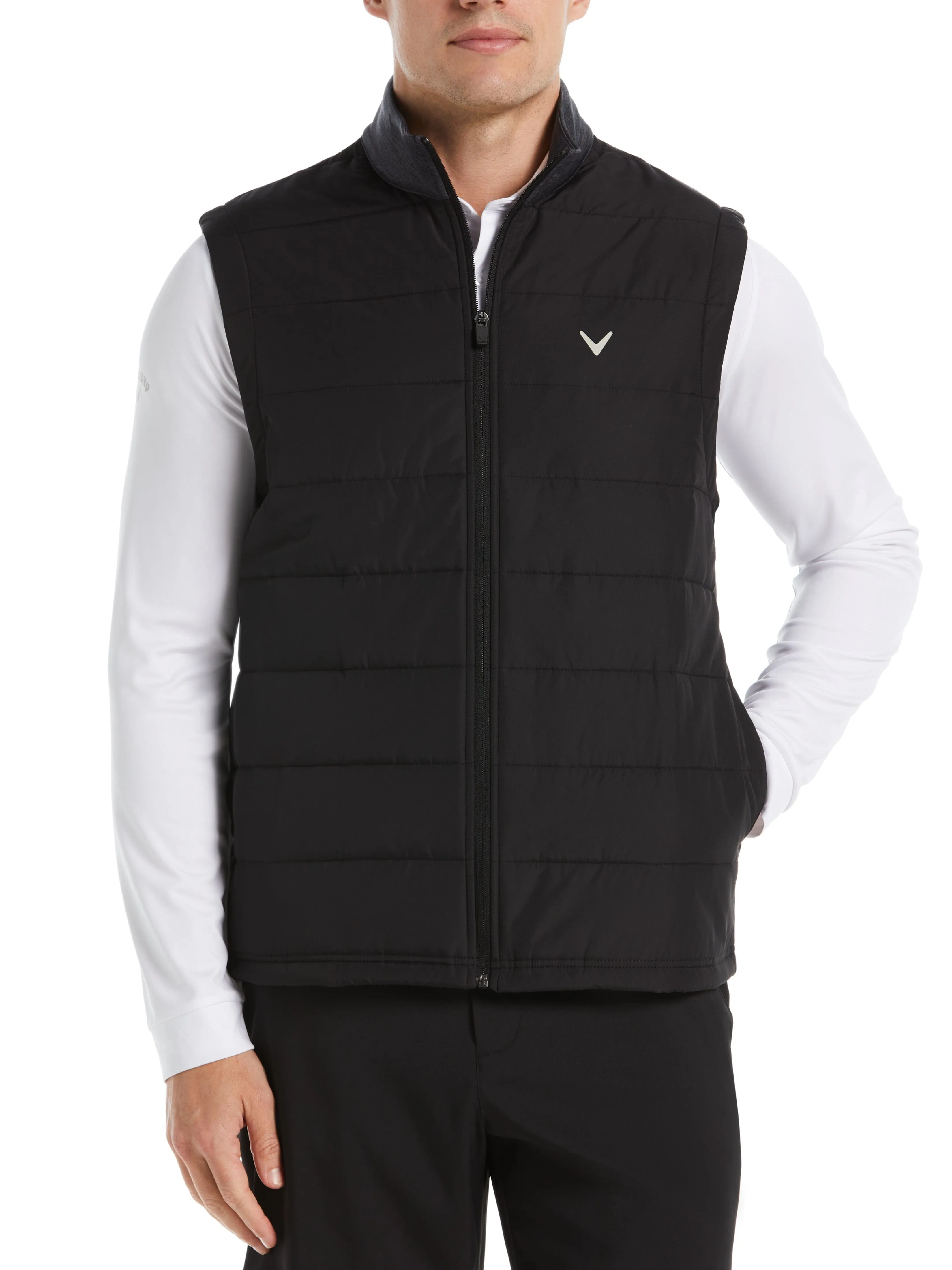 Mens Mixed Media Full Zip Puffer Golf Vest