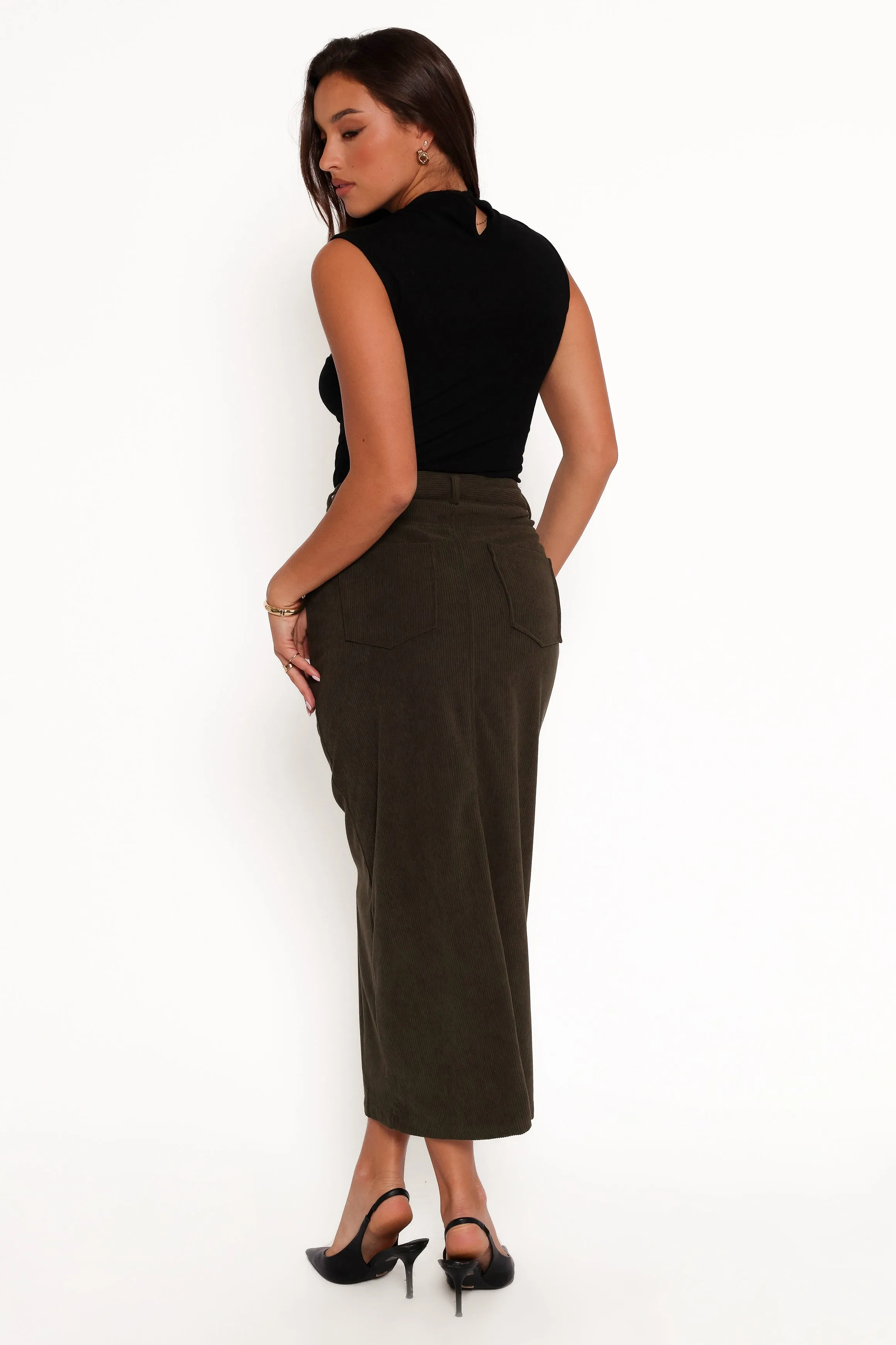 Myra Corduroy Midi Skirt - Olive