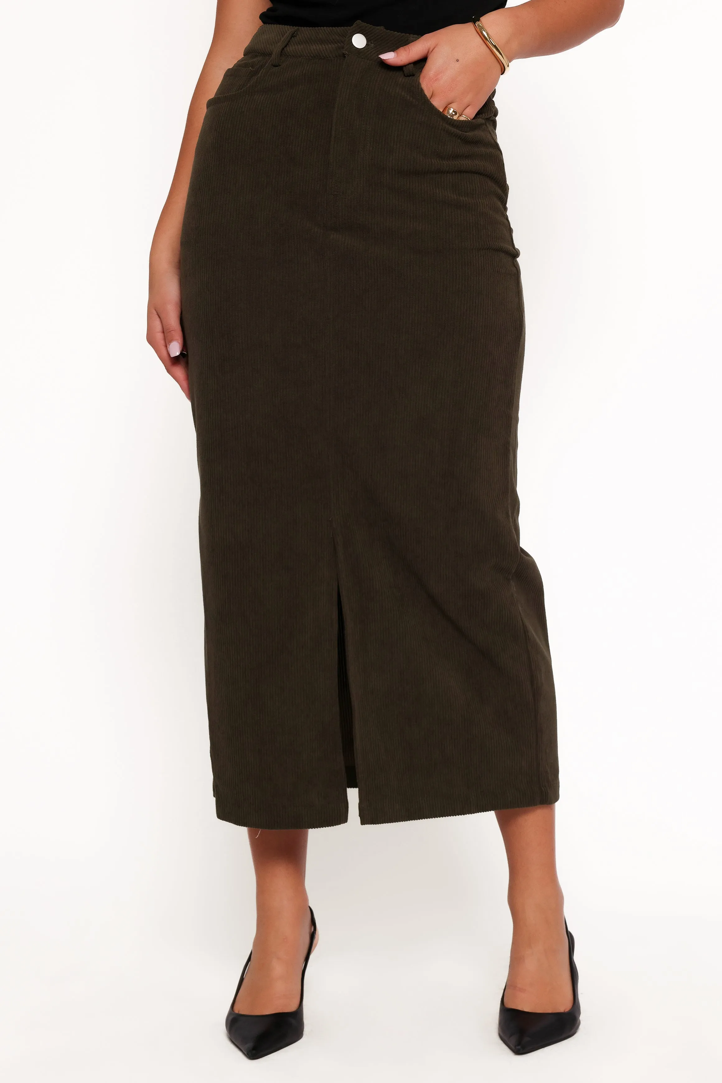 Myra Corduroy Midi Skirt - Olive