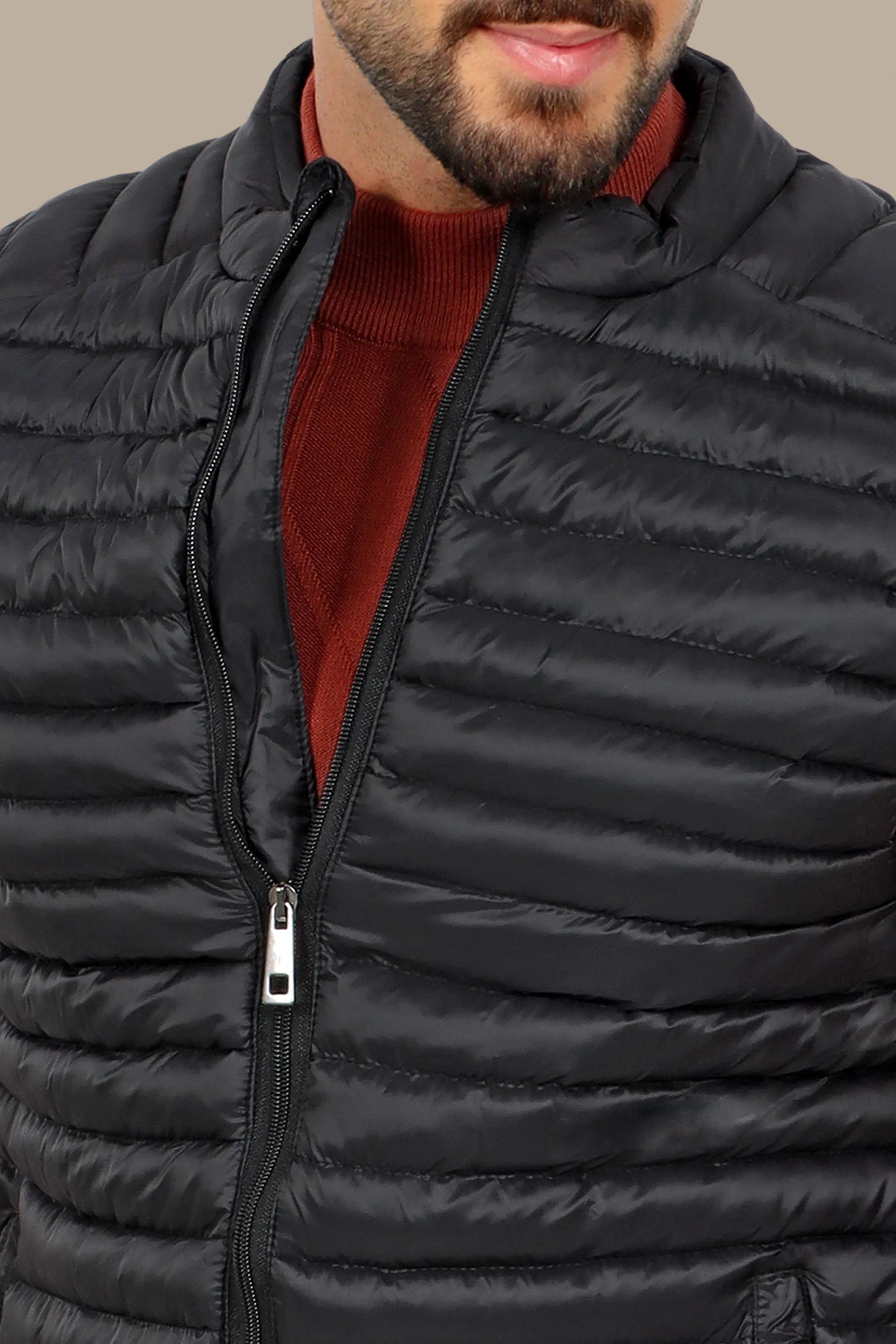 Nocturnal Trek: Black Padded Puffer Vest for Urban Explorations