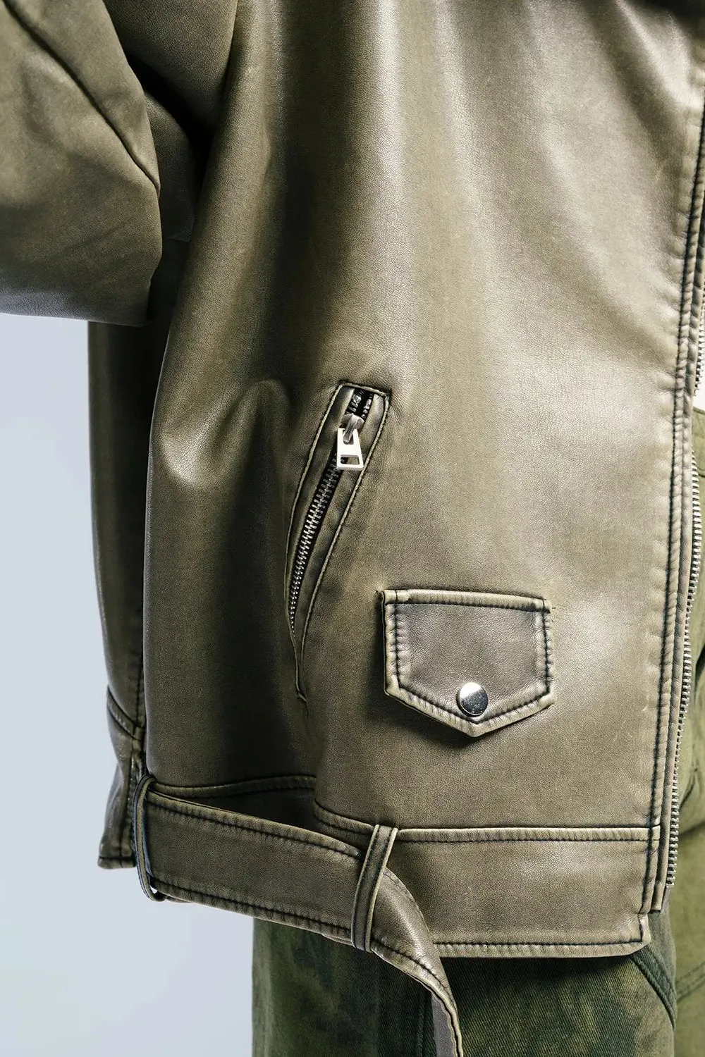 Olive Luxe Leather Biker Jacket